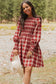 Red Plaid Print Smocked Puff Sleeve Mini Dress