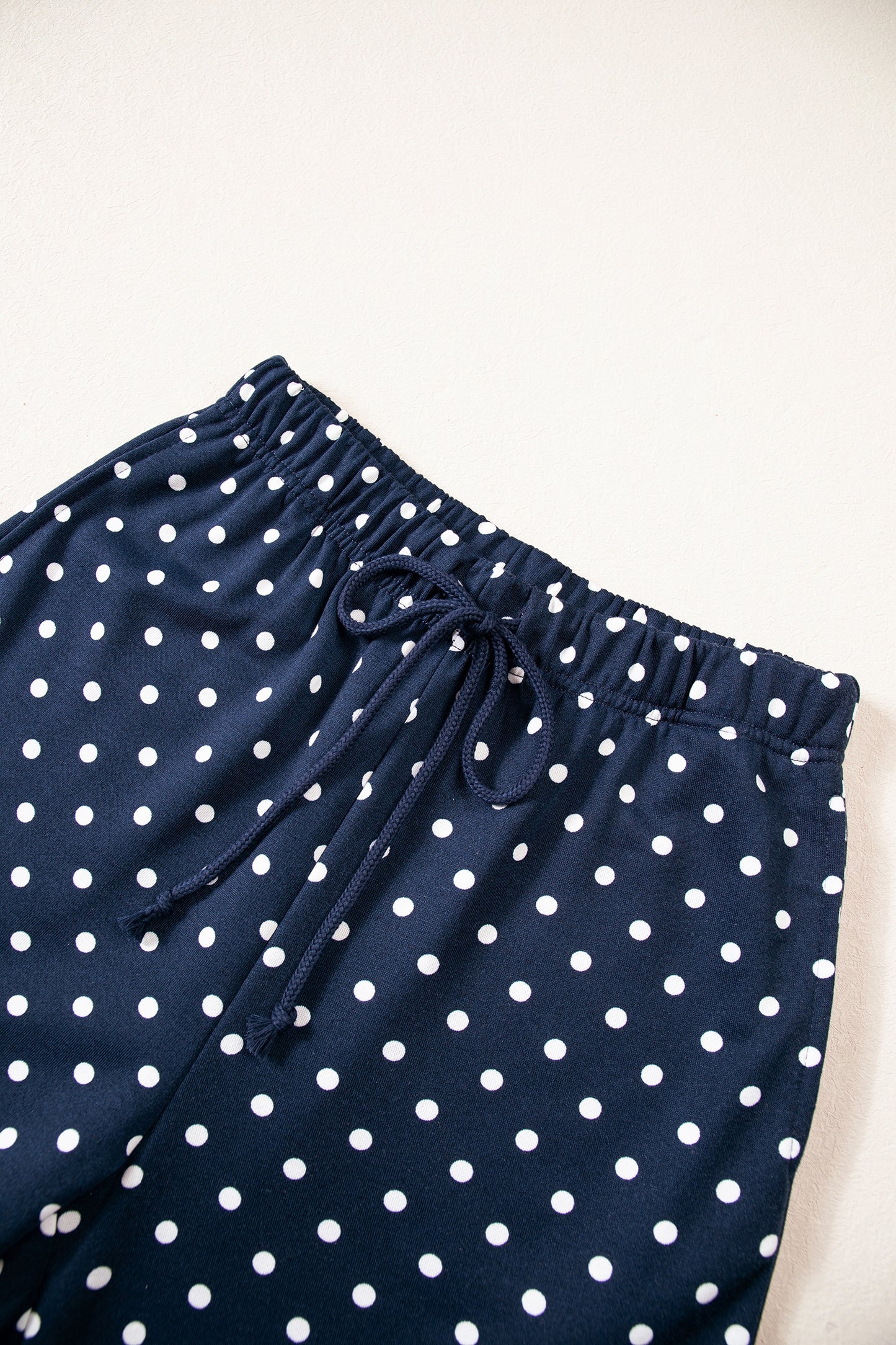 Brown Polka Dot Drawstring Wide Leg Long Sleeve Top Pant Set