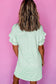 Green Stripe Ruffled Short Sleeve Crew Neck T Shirt Shift Mini Dress