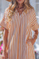 Brown Stripe Pinched V Neck Turn-up Cuffs Shift Mini Dress
