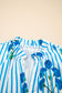 Sky Blue Stripe Floral Buttoned Frilly Notched Neck Puff Sleeve Summer Blouse