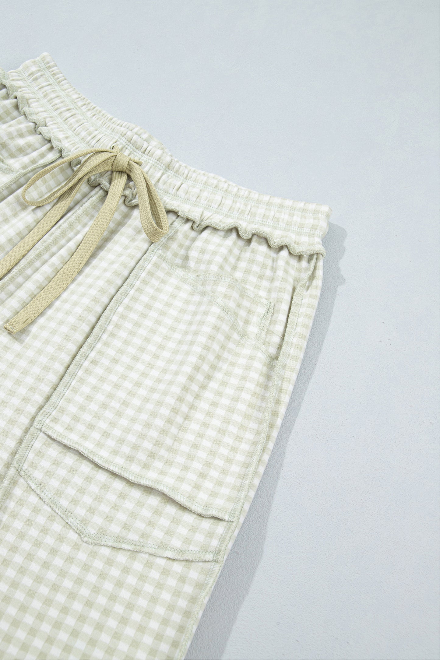 Red Plaid Contrast Trim Drawstring Elastic Waist Shift Pants