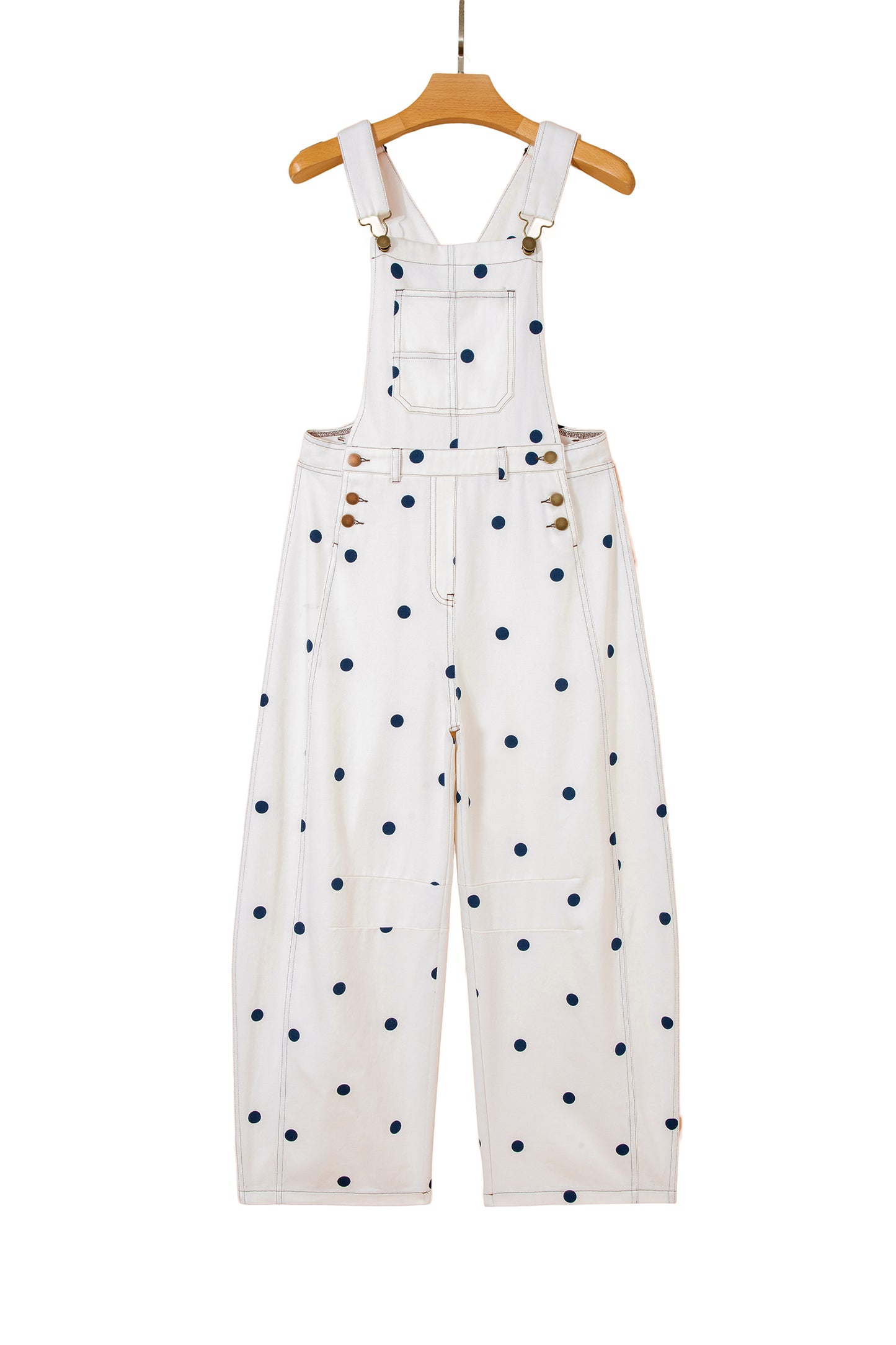 Jet Stream Polka Dot Print Bib Pocket Denim Barrel Overalls Jumpsuit