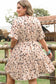 Beige Printed Surplice V Neck Cuffed Sleeve Empire Waist Plus Size Dress