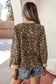 Khaki Contrast Striped Trim V Neck Leopard Shirt