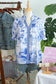 Blue Wild Animal Paradise Striped Detail V Neck Blouse