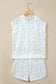 White Floral Print Half Zip Top Matching Short Set
