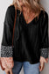 White Floral Patchwork Textured Knit Drawstring V Neck Blouse