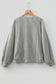 Gray Ribbed Knit Round Neck Long Lantern Sleeve Top