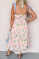 Beige Floral Print Contrast Trim Self-tie Straps High Waist Midi Dress