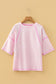 Apricot Stripe Textured Knit Split Hem Half Sleeve Loose Top