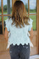 Beau Blue Pointelle Knit Patterned Scalloped Trim Short Sleeve Sweater