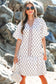 Pink Floral Print Bubble Sleeve Neck Tie Ruffled Dress