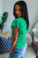 Beau Blue Solid Color Ribbed Trim Round Neck Ruffle Short Sleeve Sweater