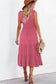 Green Shirred Pleated Square Neck Sleeveless Midi Dress