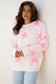 Sachet Pink Oversized Cute Star Pattern Ribbed Edge Drop Shoulder Sweater