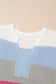 Light Blue Color Block Notch V Neck Sweater T Shirt