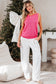 Bright Pink Contrast Trim Pearl Detail Sweater Tank Top