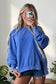 Sky Blue Mineral Wash Split Hem Loose Tunic Sweatshirt