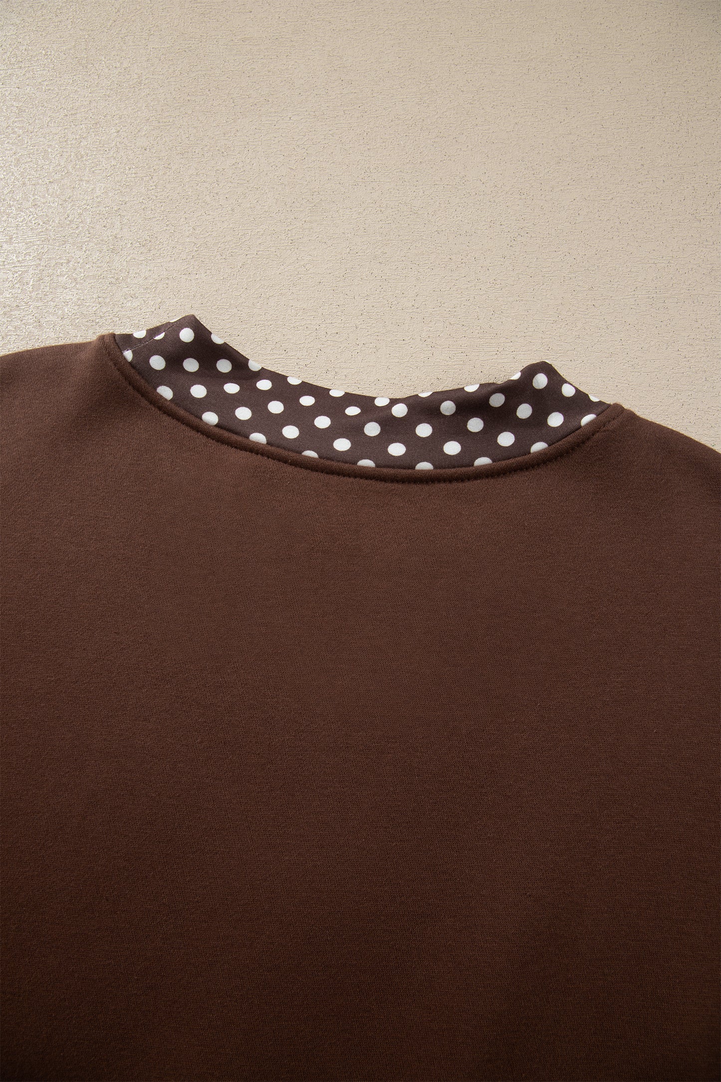 Brown Colorblock Polka Dot Contrast Trim Oversized Sweatshirt