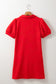 Fiery Red Textured Collared V Neck Puff Short Sleeve Shift Mini Dress