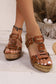 Coffee Retro Hollowed PU Leather Wedge Platform Slippers