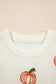 Beige Pumpkin Embroidered Ribbed Thanksgiving Halloween Holiday Sweater