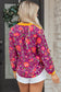 Rose Contrast Placket Split V Neck Floral Blouse