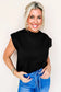 Black Solid Color Crew Neck Knit Cap Sleeve Sweater
