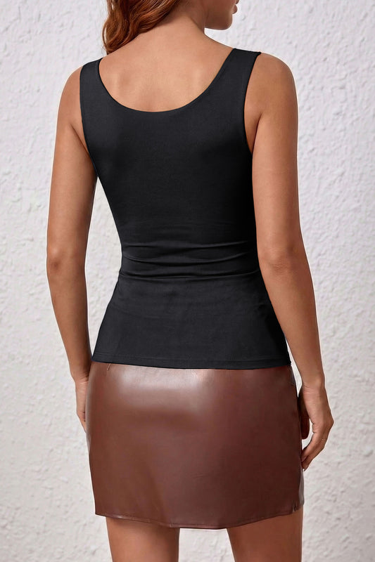 Black Solid Color Wide Strap Splicing Athleisure Tank Top