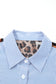 Sky Blue Stripe Contrasted Varsity Stripe Leopard Patchwork Button Down Shirt
