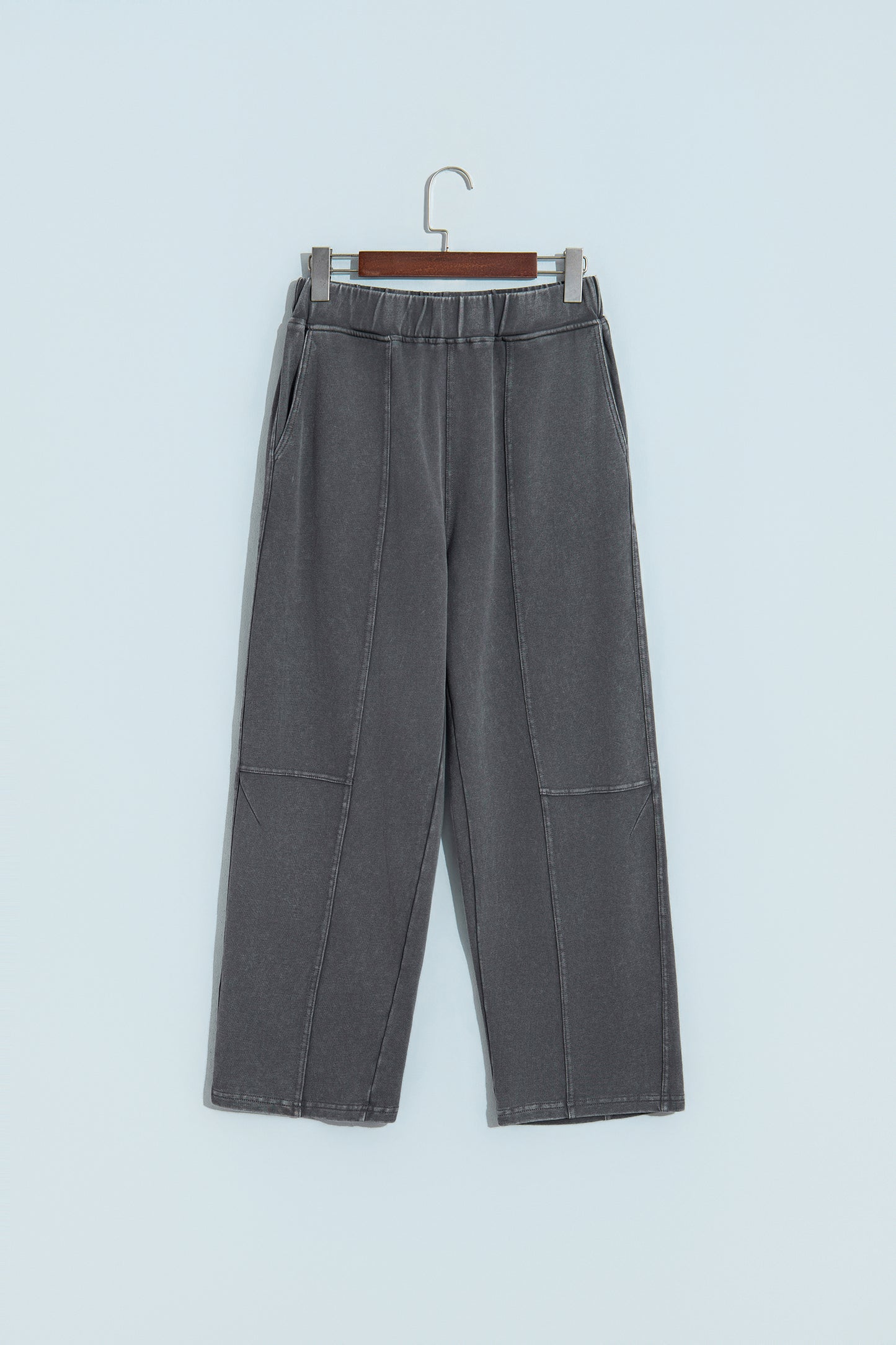 Carbon Grey Mineral Wash Seam Detail Elastic Waist Barrel Pants