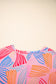 Pink Bowknot Printed Waffle Crewneck Loose Short Sleeve Top