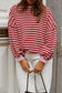 Red Stripe Cutout Open Back Long Sleeve Loose Top