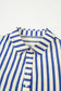 Blue Stripe Collared Half Button Side Pockets Loose Fit Mini Dress