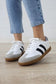 White Striped Lace-up Flat Sneakers