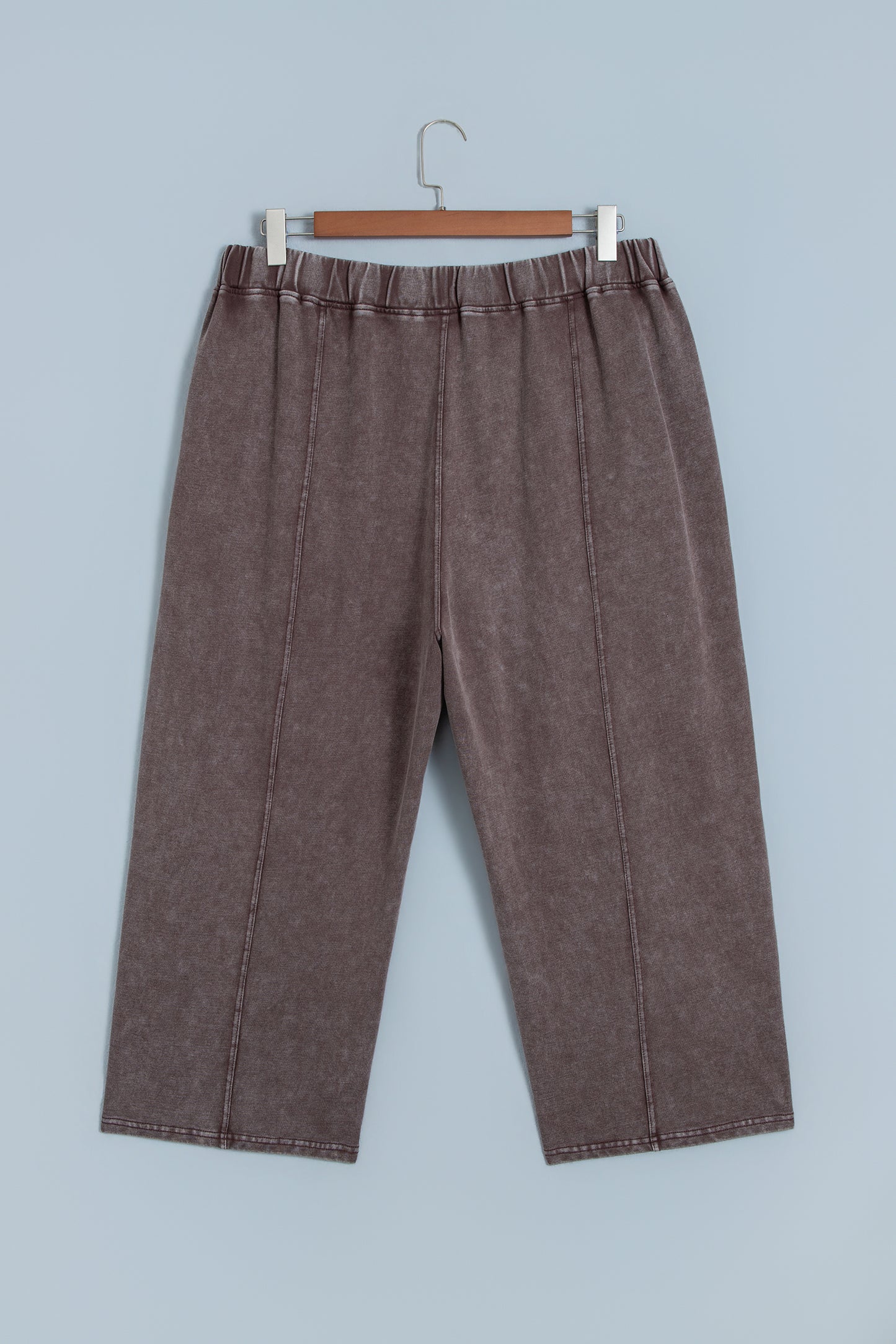 Coffee Mineral Wash Elastic Waistband Plus Size Barrel Pants