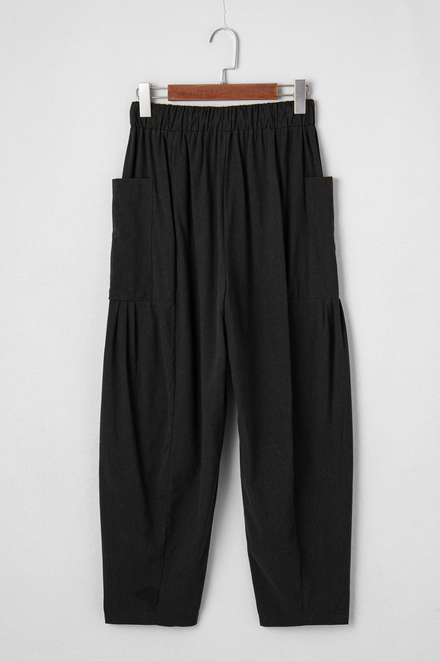 Jungle Green Drawstring Elastic Waist Patch Pocket Barrel Leg Casual Pants