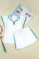 White Colorblock Edge Cap Sleeve Collared Top 2 Piece Skirt Set