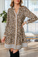 Brown Leopard Print Striped Patchwork 3/4 Sleeve Loose Mini Dress