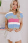 Light Blue Color Block Notch V Neck Sweater T Shirt