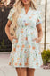 Beige Floral Print Shirred High Waist Puff Sleeve Mini Dress