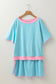 Turquoise Plus Size Contrast Trim T Shirt and Skirt Two Piece Set