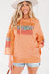 Grapefruit Orange Plaid Floral Patchwork Kangaroo Pocket Hooded Long Sleeve Top