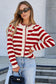 Black Stripe Chic Golden Button Cardigan Sweater