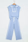 Sky Blue Lace Accent Zipped Collar Short Sleeve Top Sweatpants Set