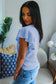 Beau Blue Solid Color Ribbed Trim Round Neck Ruffle Short Sleeve Sweater
