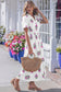 White Floral Print Split Neck Shirred High Waist Ruffle Hem Maxi Dress
