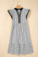 Black Stripe Contrast Trim V Neck Flutter Sleeve Casual Long Dress