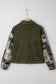 Jungle Green Ribbed Fleece Plaid Print Patchwork Button Up Jacket